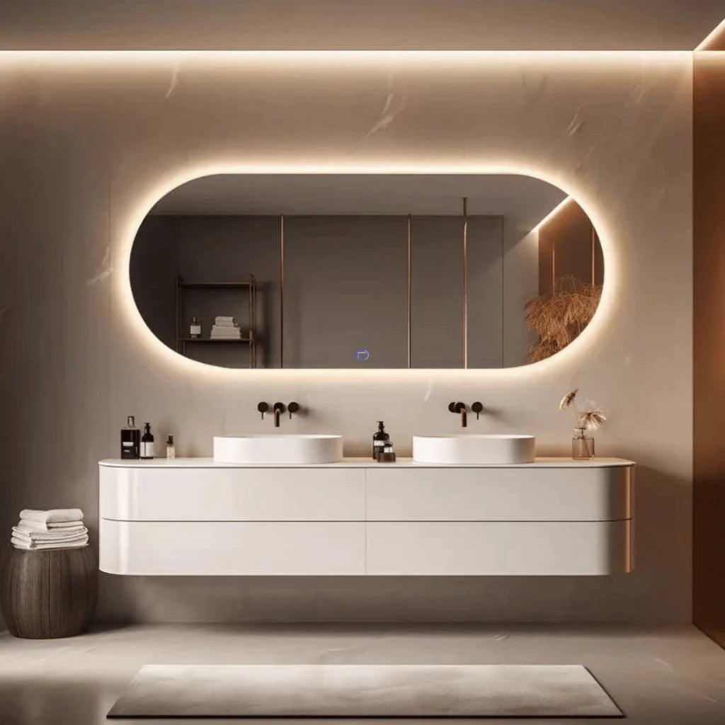 Espejo Orgánico Base Recta de Cuerpo Entero Grande con LED Touch Cálido/Frío 150x40 cm y 110x50 cm – Lapidado  Liquidación